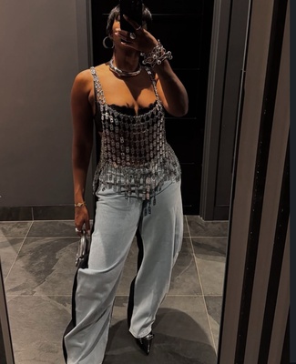 Mia Metallic Top (Free Size)